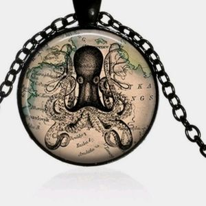 New Elusive Octopus Squid Kraken Black Necklace.